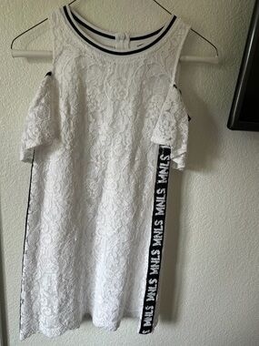 MonnaLisa White Dress with Black Stripe Trim